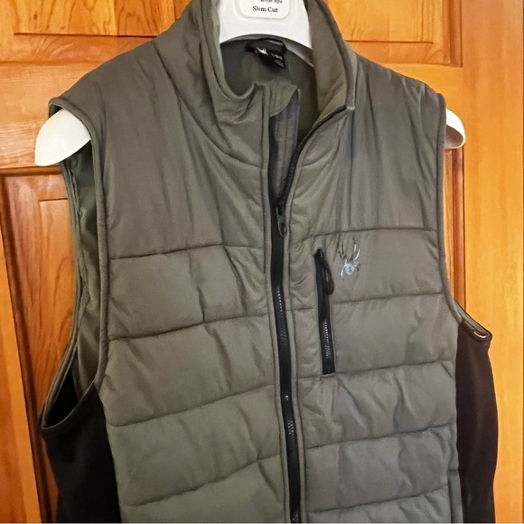 Spyder Men's Level Up Puffer Vest Sz L Insulated Olive Green Full Zip Packable - Picture 2 of 7